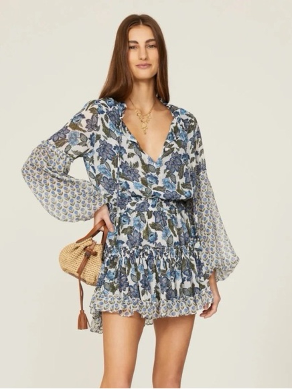 MISA Blue Flora Azulia Elisabetta Mini Dress XS